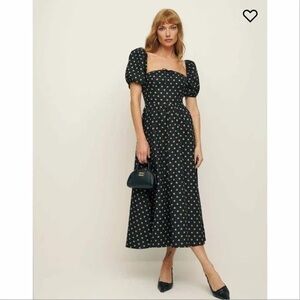 Reformation Black Polka Dot Midi Dress